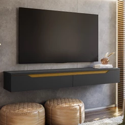 Rack Nicho Painel Susp Uno Pequeno Sala de Estar Quarto Tv até 55" 160cm Preto/Cedro-Olivar Móveis