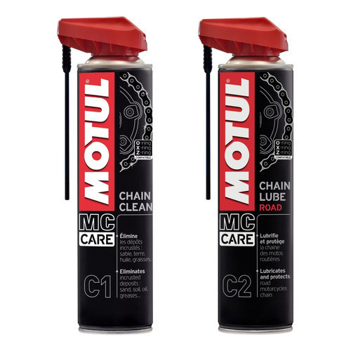 KIT MOTUL MC CARE C1 CHAIN CLEAN 400 ML + C2 CHAIN LUBE ROAD em Oferta na Shopee