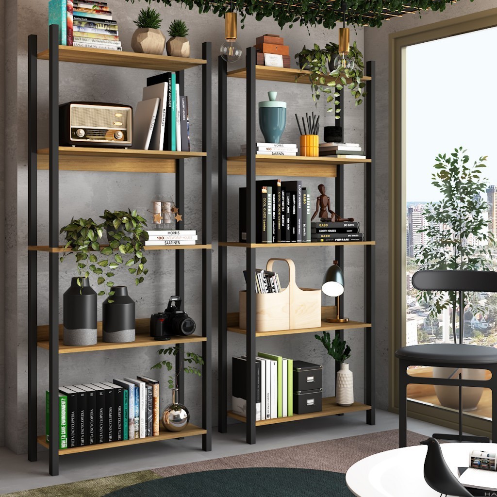 Estante para Livros Nobre 10 Prateleiras Estilo Industrial Freijó/Black - Panorama Móveis - Home & Living