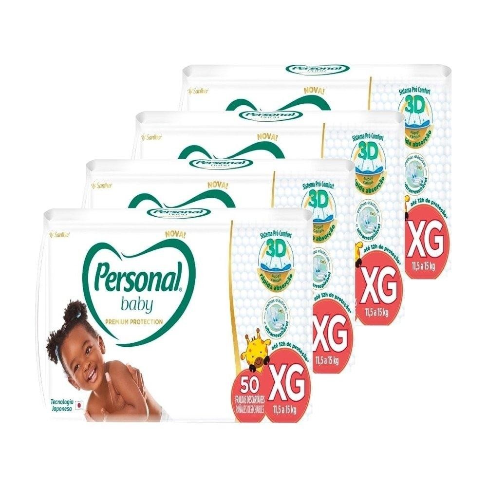 Fralda Descartável Personal Baby Premium Hiper XG - 4 Embalagens com 50 Tiras Cada - Mom & Baby