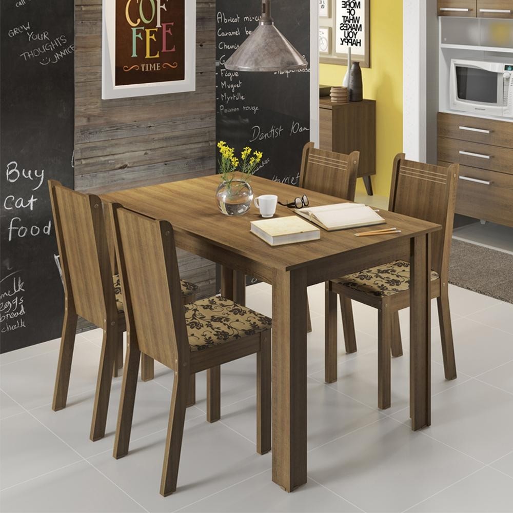 Conjunto Sala de Jantar Rosie Madesa Mesa Tampo de Madeira com 4 Cadeiras - Rustic/Bege Marrom - Home & Living