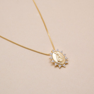 Colar Nossa Senhora Cravejada com Banho em Ouro 18k em Oferta na Shopee