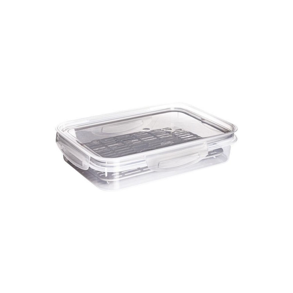 Pote Hermético Travas Escorredor 1,1L Transparente Cinza Mantimentos Tampa Modular Plástico Moderno