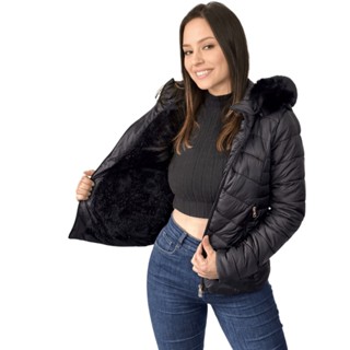 Jaqueta Casaco Blusa Feminina Bobojaco Puffer Peluciada Forrada Com Capuz Removível Macia Leve Confortável em Oferta na Shopee