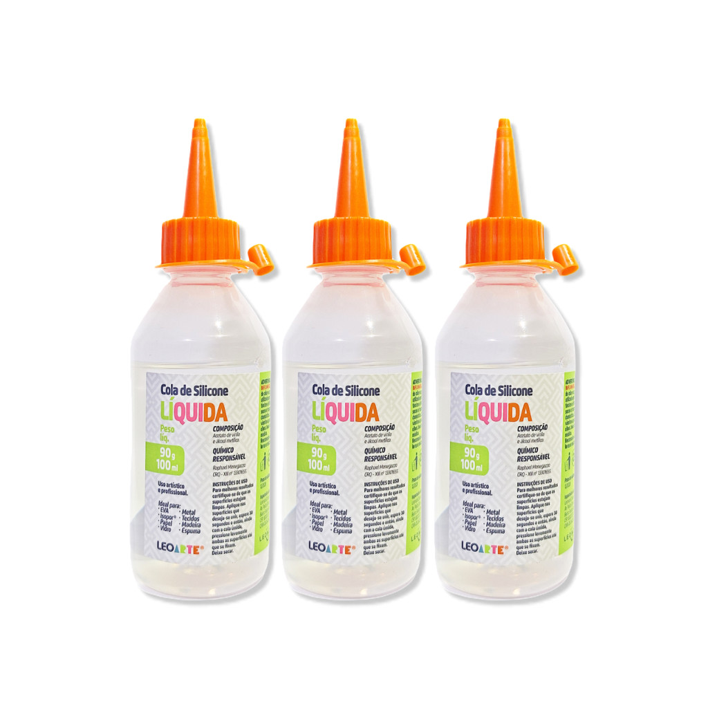 Kit 3 Cola de silicone líquida 100ml Leoarte, uso artístico e profissional em Oferta na Shopee