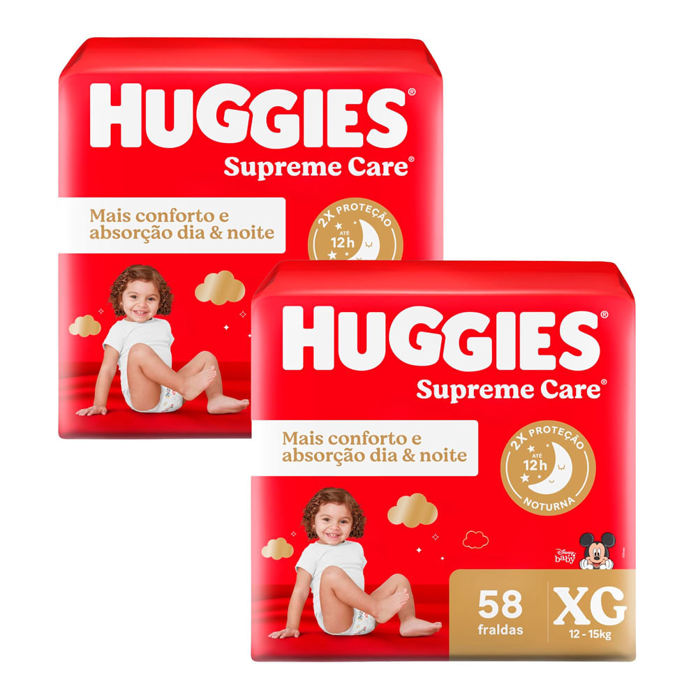 Kit 2 Fralda Huggies Supreme Care Tamanho XG 58 Fraldas Descartáveis - Mom & Baby