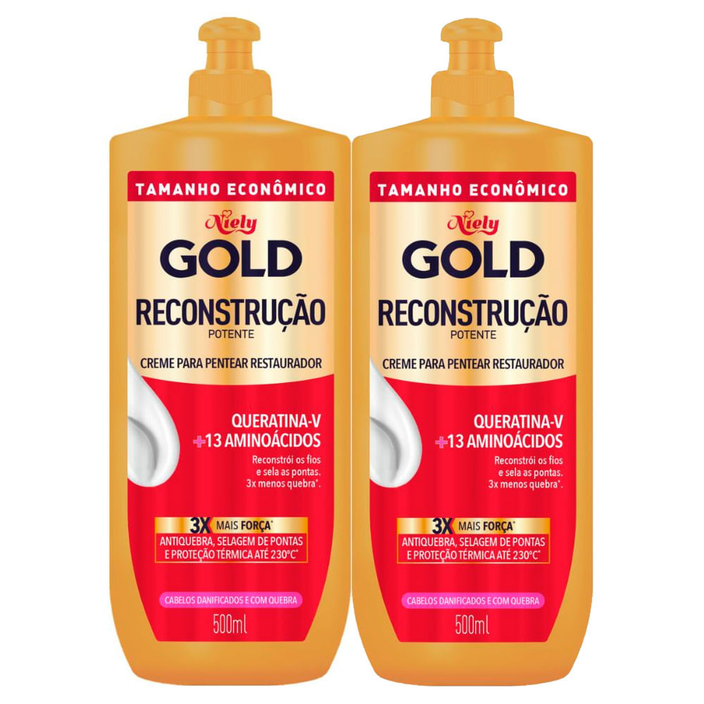 Kit 2 Creme para Pentear Restaurador Niely Gold Reconstrução 500ml - Beauty