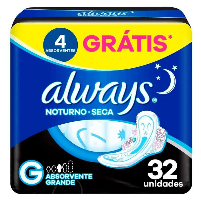 Absorvente Always Noturno Seca Com Abas Tamanho G 32 Unidades em Oferta na Shopee