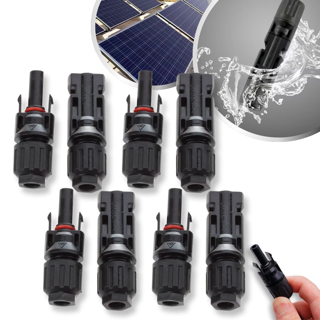 Kit 4 Pares Plug Terminal Conector MC4 Cabo Painel Energia Solar Placa Fotovoltaica Módulo Inverso
