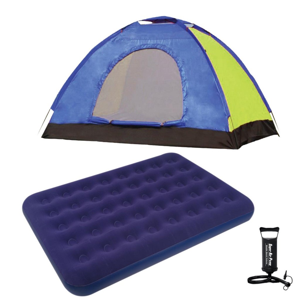 Kit Barraca Camping  + Colchão Inflável Casal + Bomba de Ar