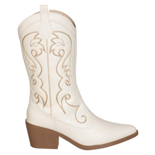 Bota Texana Feminina Cano Alto Salto Médio Western Bordada em Oferta na Shopee