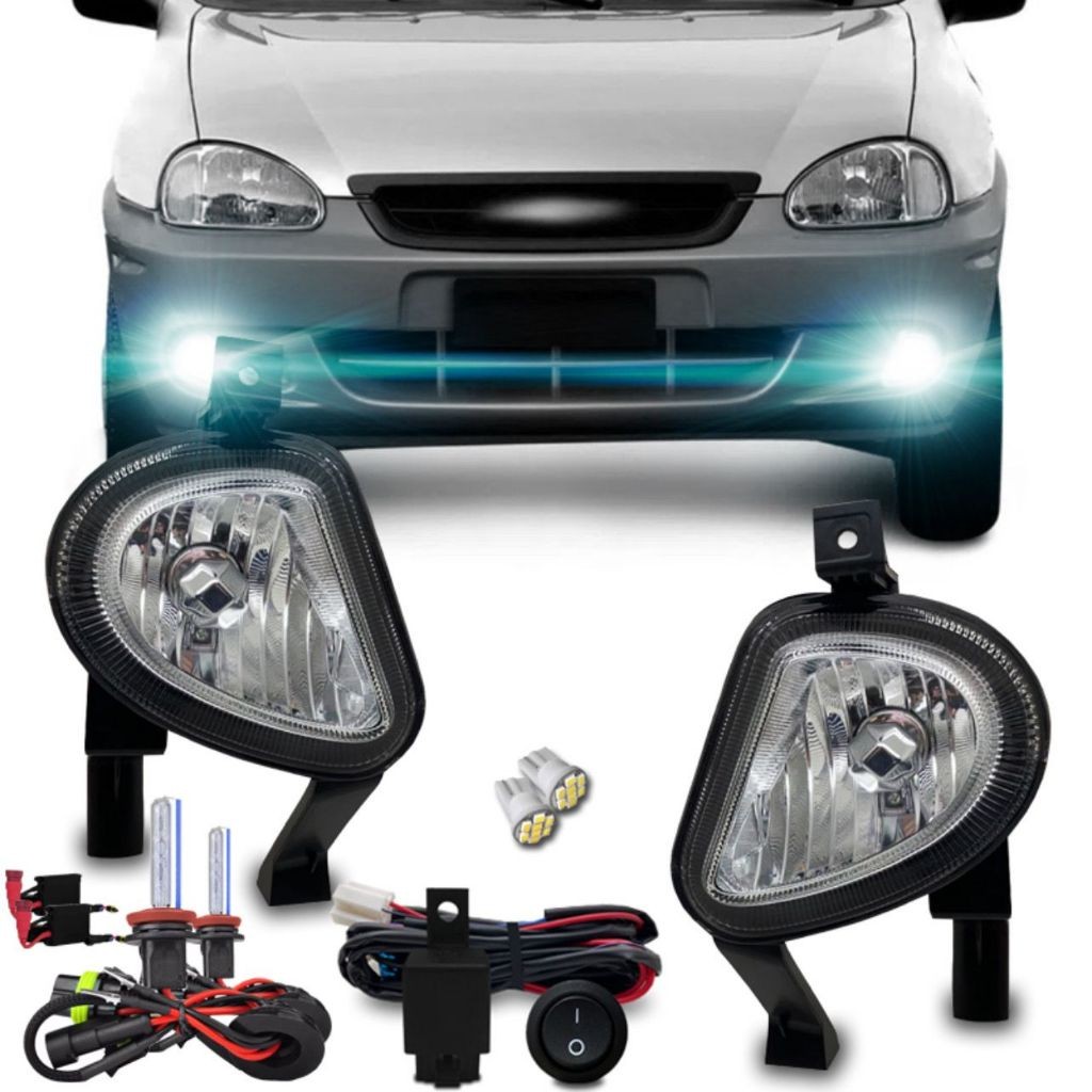 Kit Farol Milha Corsa Classic Meia Lua 2003 Á 2007 Bt Alt + Kit Xenon 8000k