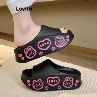 (Trendy) Lovito Sandálias planas casuais de desenho animado coração Colorblock para mulheres LFA69129 em Oferta na Shopee