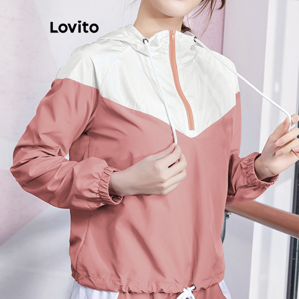 Lovito Jaqueta Esportiva Esportiva Patchwork Colorblock Cordão Zíper Jaqueta Esportiva Par...
