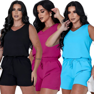 Conjunto Feminino Blusa + Short Duna Cintura Alta Regata Alça Larga Soltinho E Elegante em Oferta na Shopee