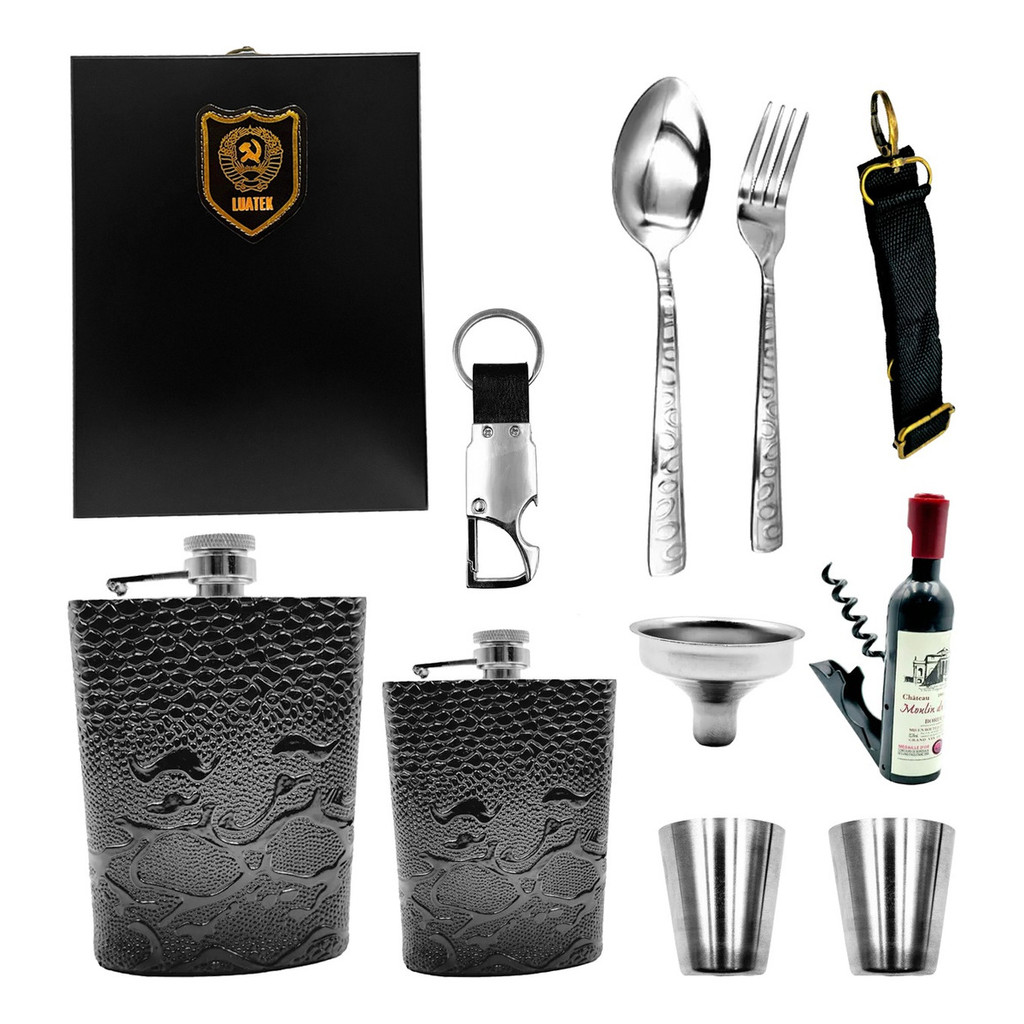 Kit Cantil Bolso Porta Bebidas Whisky Presente Premium Inox