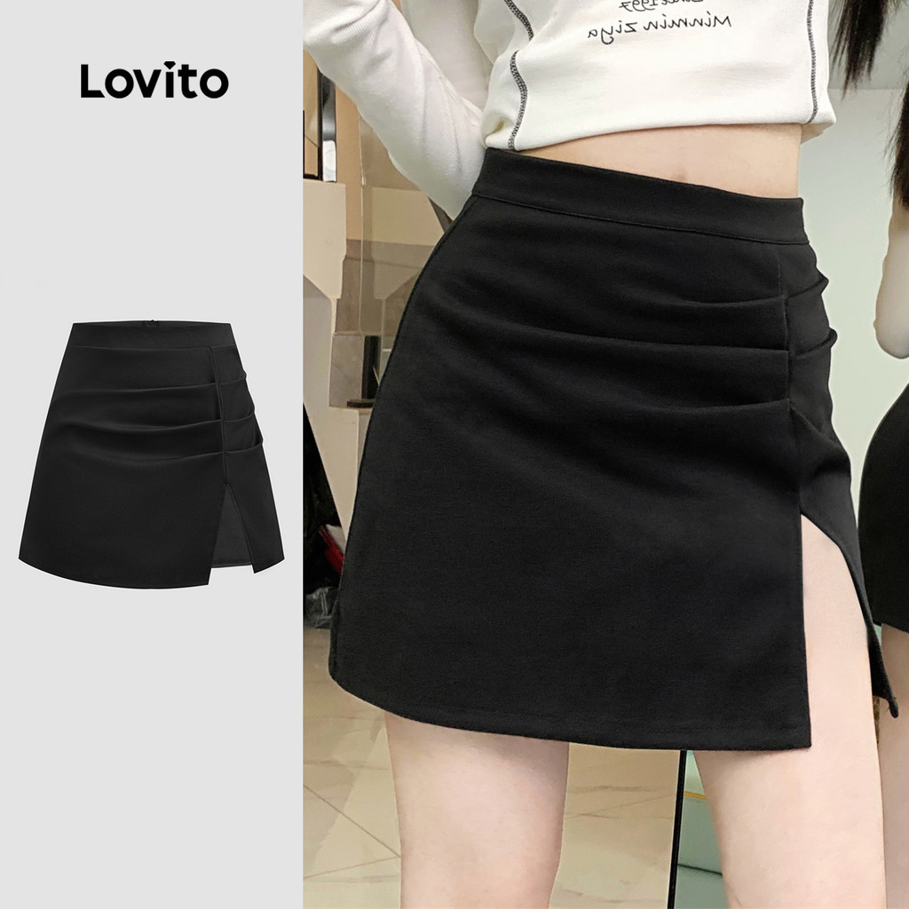 Lovito Saias casuais lisas divididas para mulheres L124AD698 - Women Clothes