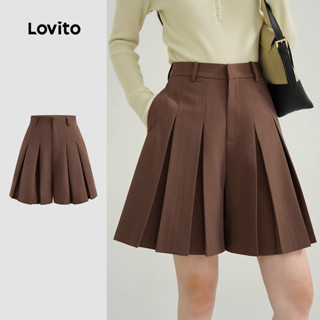 Lovito Shorts Elegantes Lisos Franzidos Verão/primavera Para Mulheres L124AD607 em Oferta na Shopee