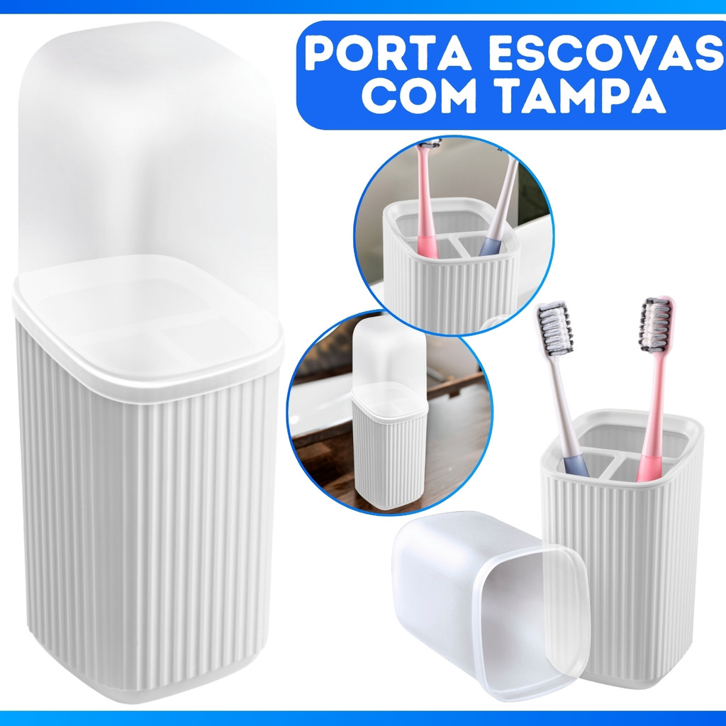 Porta Escova Dental De Pia Plástico Quadrado Com Tampa Moderno Luxo Banheiro Material Reforçado em Oferta na Shopee