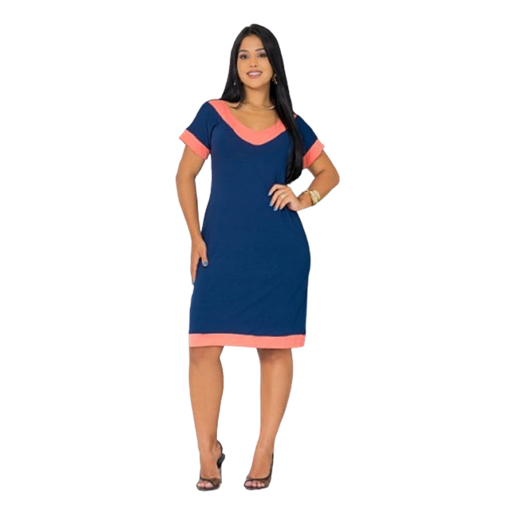 Vestido 3d Curto Decote Panicat Crepe Listrado Moda Feminina