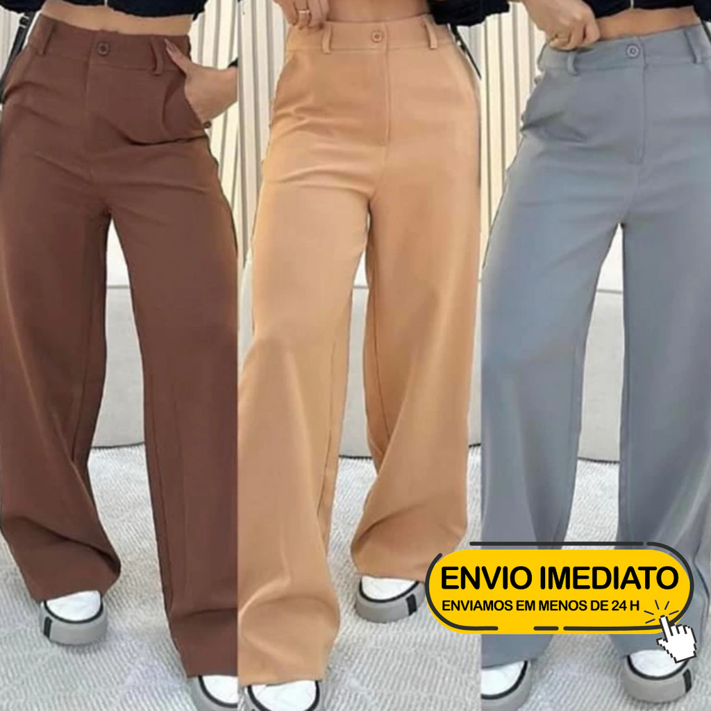 Calça Social Feminina Alfaiataria Premium Wide Leg Tendência Luxo Elegante em Oferta na Shopee
