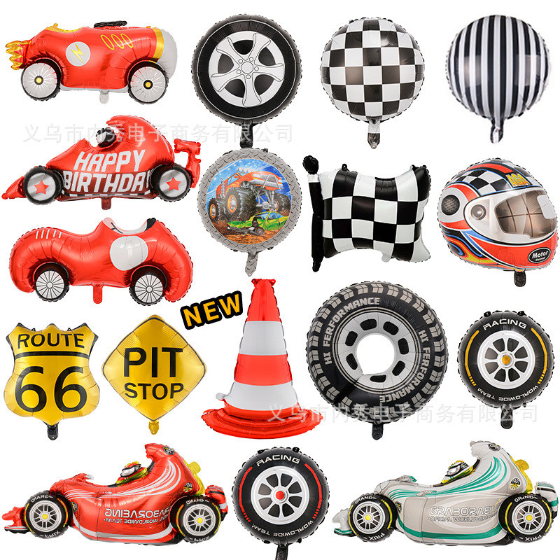Novo estilo pneu filme de alumínio balão corrida tema decoração festa infantil festa de aniversário decoração em Oferta na Shopee