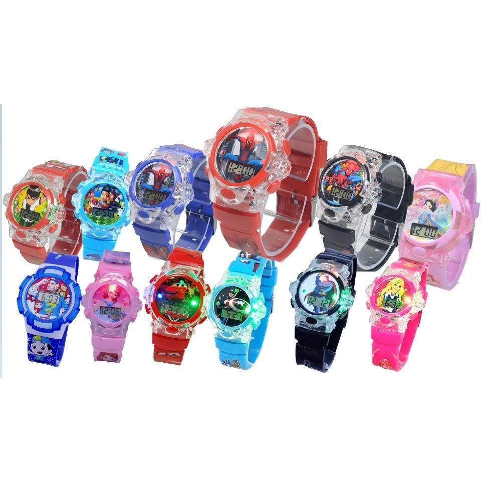 Relogio Infantil Digital Heróis Marvel Batman Homem Aranha Capitão América Carros Criança Menino Menina Toca Música