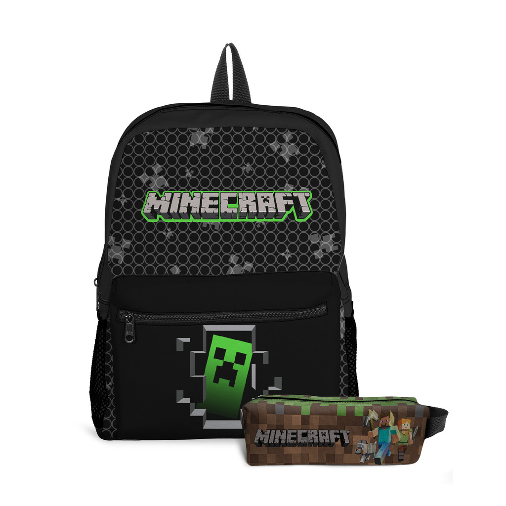 Mochila Com Bolso Estampa Infantil Menino Game Craft Mine Jogo Escolar Avulsa ou Kit Com Estojo