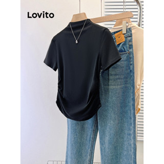 Lovito Camiseta feminina casual lisa franzida LNE51368