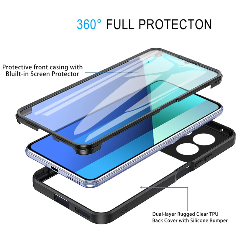Capa de telefone transparente à prova de choque de proteção total 360 graus Redmi Note 14 Pro Plus Note 13 Plus 14C 13C