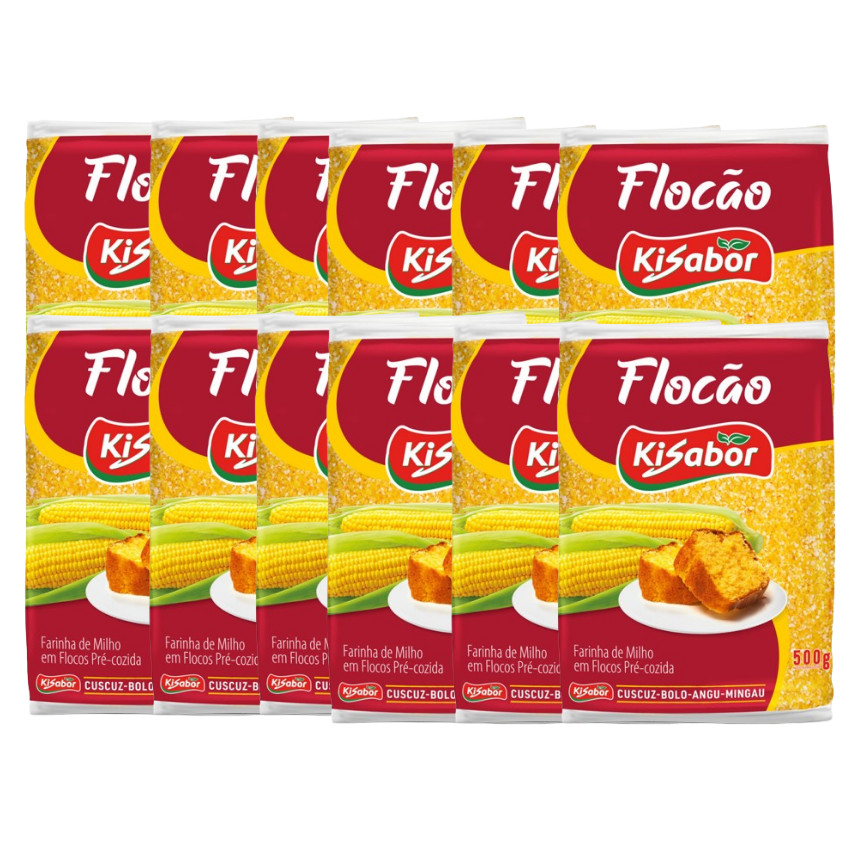 Farinha De Milho Flocão Kisabor 500g Atacado Fardo Com 12 Un