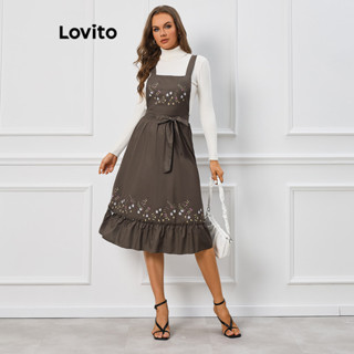 Lovito Casual Vestido Feminino Floral com Bainha de Babados LBL09354