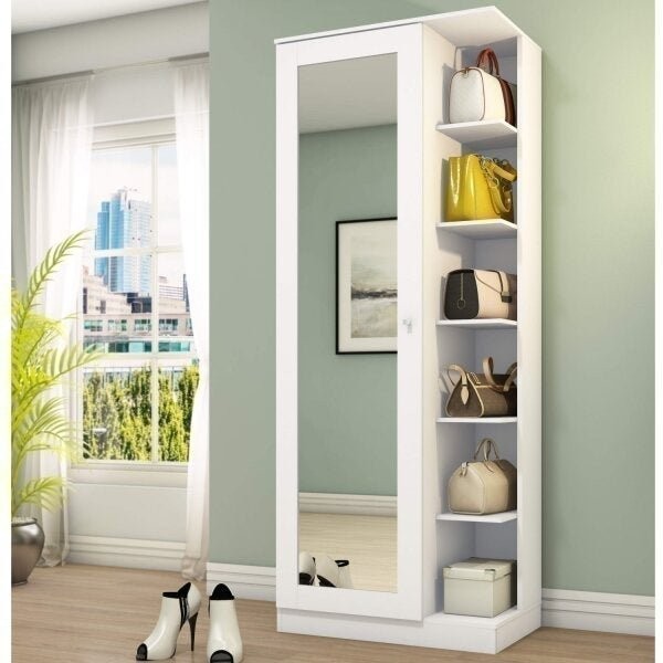 Sapateira 1 Porta com Espelho Happy Espresso Móveis Branco Fosco - Home & Living