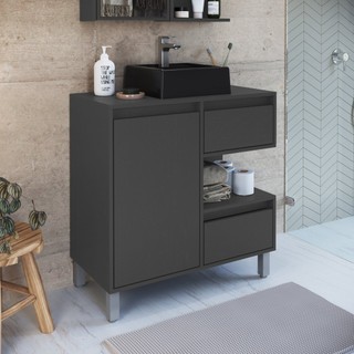 Gabinete para Banheiro 80cm 2 Gavetas 1 Porta 1 Nicho Paula Grafite em Oferta na Shopee