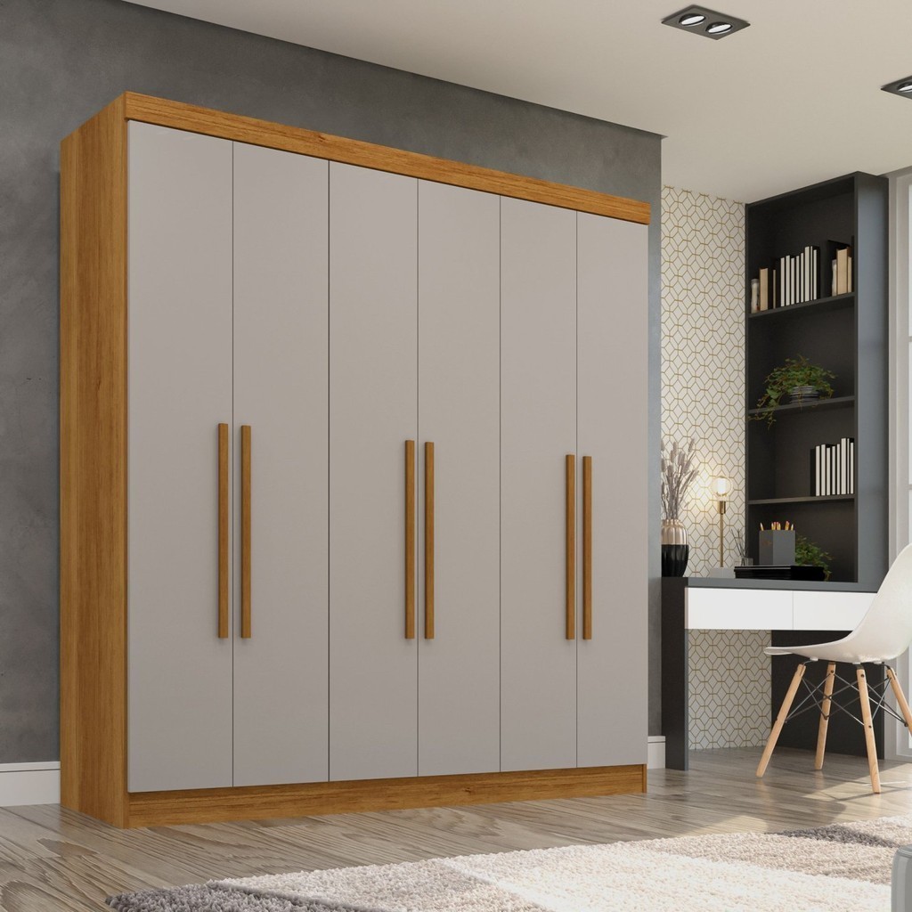 Guarda-roupa 6 Portas 2 Gavetas Recife Cinamomo/Off em Oferta na Shopee