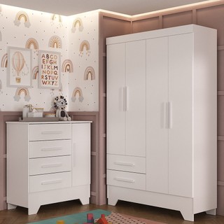 Quarto Infantil Completo Guarda Roupa 4 Portas 2 Gavetas com Cômoda Liz em Oferta na Shopee
