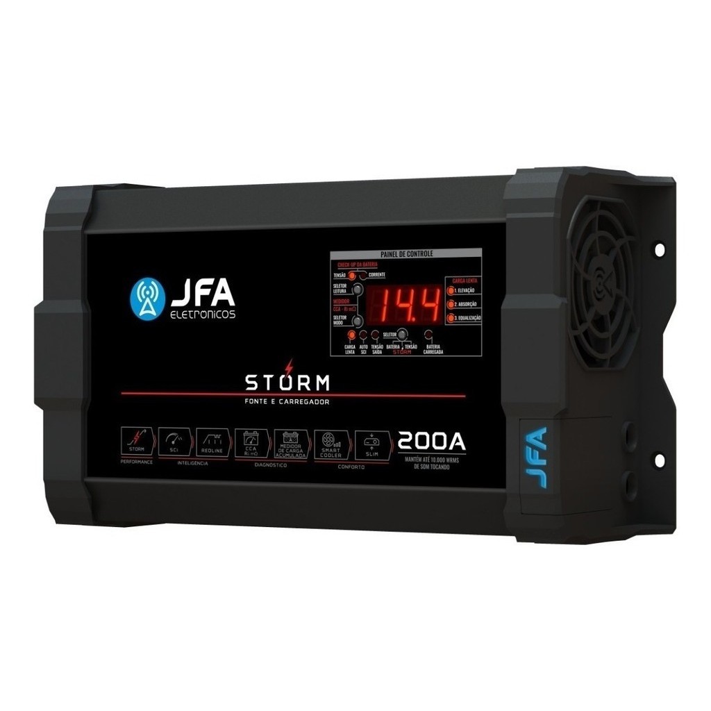Fonte Automotiva Jfa 200a Slim Voltímetro Digital Bivolt
