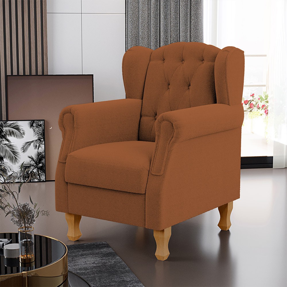Poltrona Decorativa Para Sala de Estar Yara P02 Bouclê Terracota - Lyam Decor
