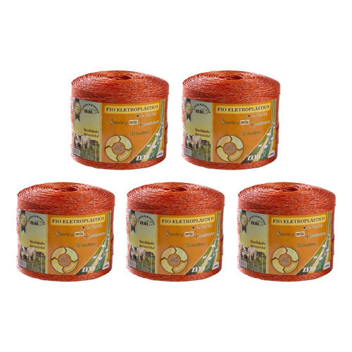 5 Rolo Fio Eletroplástico Laranja 1000mt - Zebu