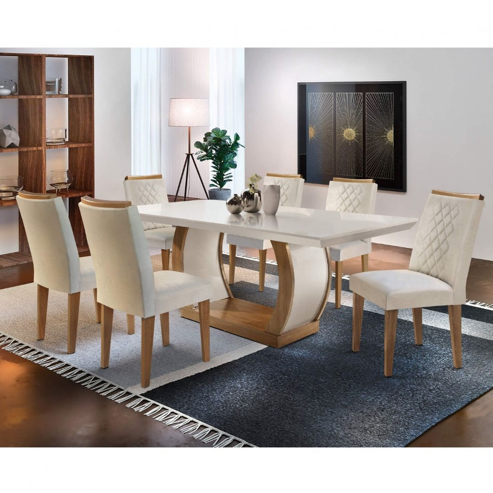 Conjunto Sala de Jantar Mesa Milena 180 com 6 cadeiras Milena Rufato em Oferta na Shopee