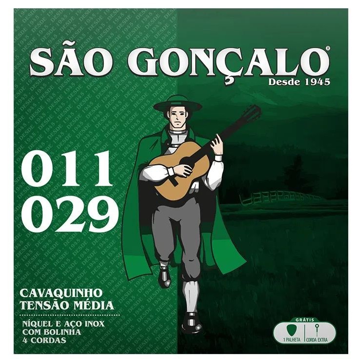 ENCORDOAMENTO CAVACO SÃO GONÇALO NÍQUEL COM BOLINHA TENSÃO MÉDIA EXTRA CORDA E PALHETA JOGO CAVAQUINHO