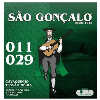 ENCORDOAMENTO CAVACO SÃO GONÇALO NÍQUEL COM BOLINHA TENSÃO MÉDIA EXTRA CORDA E PALHETA JOGO CAVAQUINHO