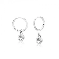 Argola de Prata 925 Com Pingente Redondo Zircônia