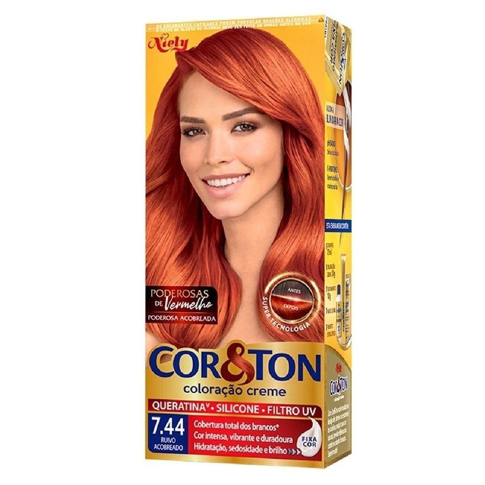 Tintura Creme Cor&Ton Niely 7.44 Ruivo Acobreado em Oferta na Shopee
