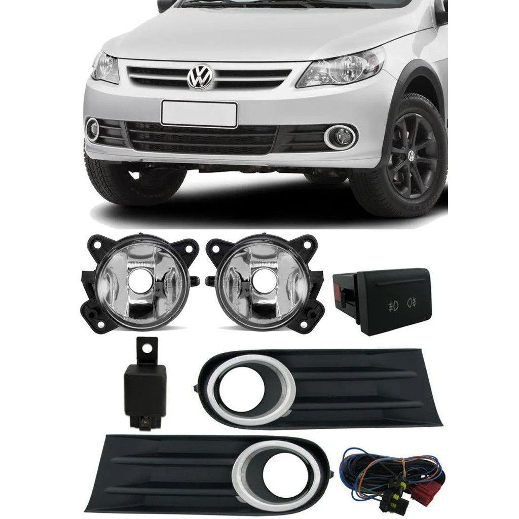 Kit Farol de Milha Neblina Vw Gol Voyage Saveiro G5 2009 2010 2011 2012 2013 - Botão Modelo painel- Moldura Cromada