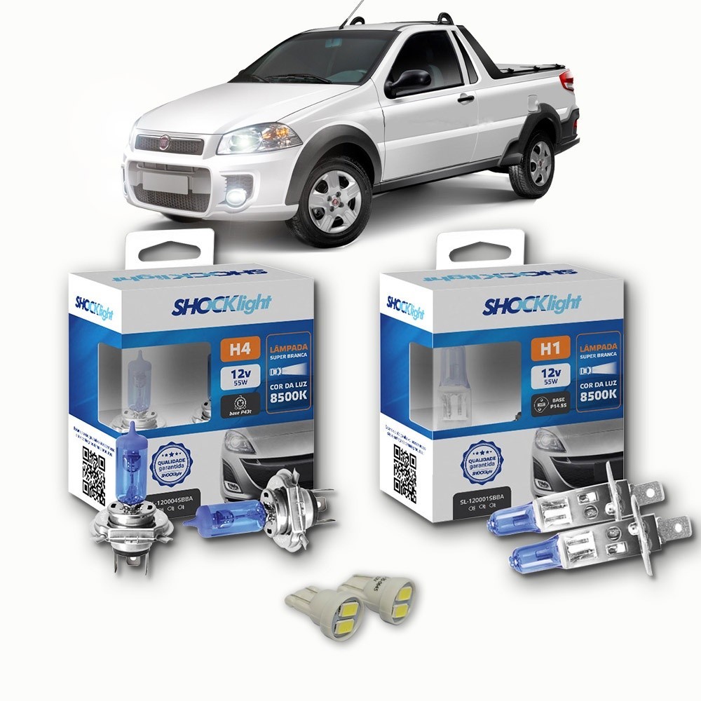 KIT lâmpadas Super brancas + LED T10 Fiat Strada farol foco simples 2013/2017 Farol H4 + milhas H1 8500k