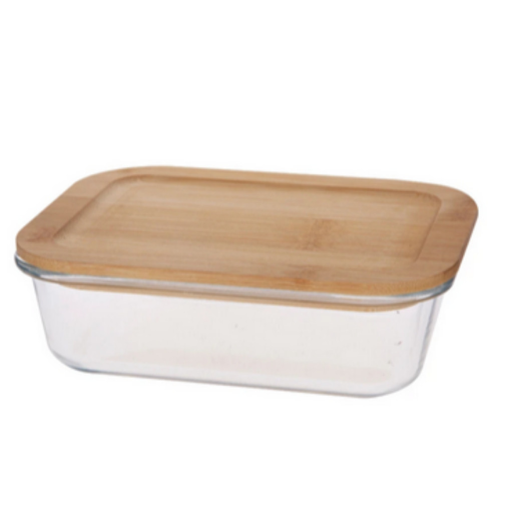 Porta Matimento Pote Retangular em Vidro Borossilicato com Tampa de Bambu 640ml Dynasty Full Fit