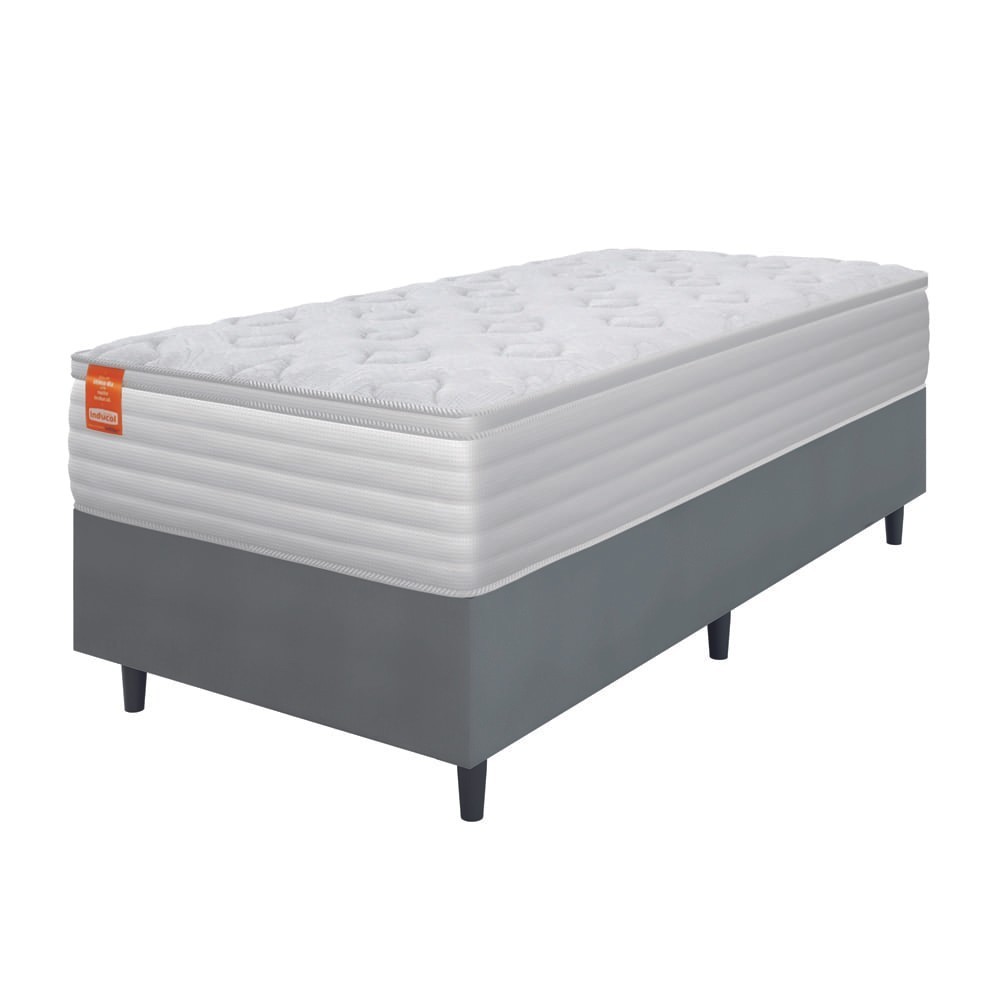 Cama Box Colchão Solteiro Molas Ensacadas Real 88x188x65cm Branco / Cinza Inducol - Suporta até 130kg por Pessoa - Home & Living