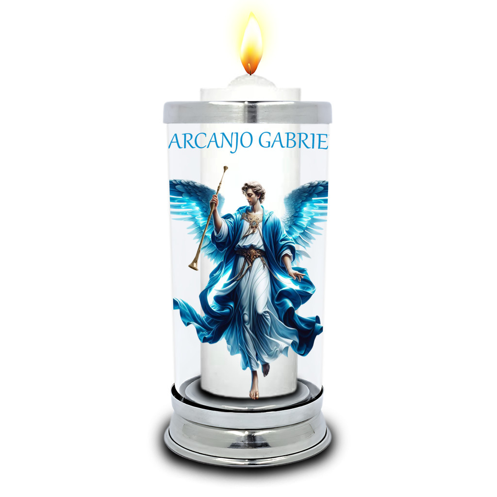 Protetor de Velas 7 dias Imagem Arcanjo Gabriel Copo Vidro