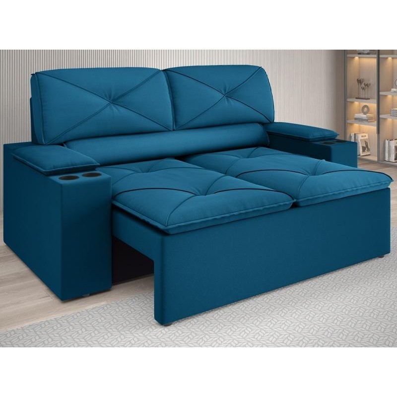 Sofá com Porta Copos Retrátil e Reclinável Pop 1,54m Velosuede Royal - NETSOFAS em Oferta na Shopee